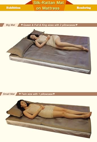 Square Cooling Bedding Mat,Ice Silk Rattan Matting,Foldable Jacquard Mixed Ice Silk & Rattan Mat,冰藤席 (Blue, Full)