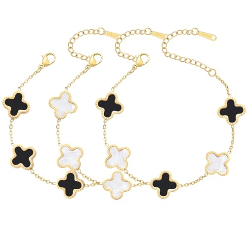AIPPK 18K Gold Plated Clover Bracelet Set for Women Four Leaf Lucky Flower Bracelets Fashion Simple Jewelry Gifts for Wome...