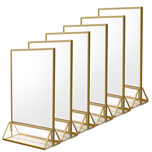 NIUBEE 6Pack 5 x 7 Clear Acrylic Wedding Table Number Holder Stands with Gold Borders, Double Sided Picture Frames Sign fo...