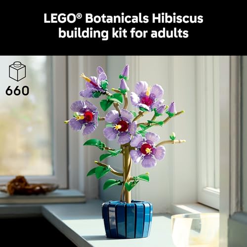 LEGO Botanicals Hibiscus Flower Building Set - Artificial Plant & Flower Building Blocks for Women & Men, Ages 18+ - Home,...
