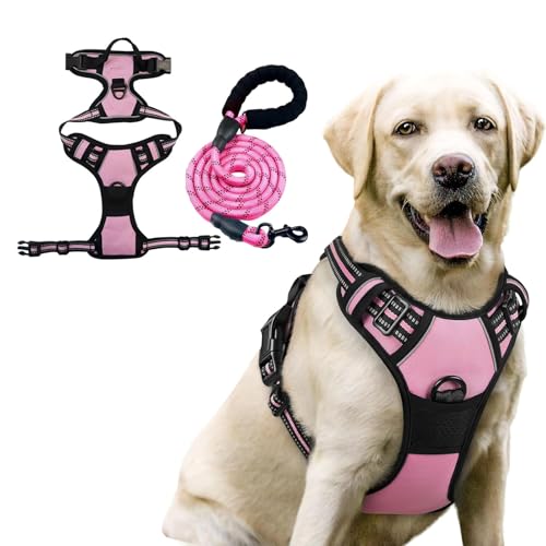 Dog Harness and Leash Set,Eflective and Breathable Pet Harness, Adjustable Comfortable Soft Padded Vest Harness Easy Contr...
