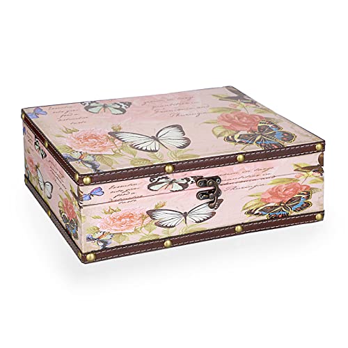 ELLDOO Butterfly Treasure Chest Box, Wooden + PU Leather Storage Decorative Box for Jewelry Trinkets Photos, Rectangular K...