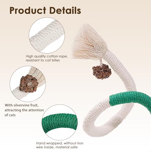 Letalong 3 PCS Cotton Rope Cat Toys with 3 Pack Catnip for Indoor Cats, Interactive Cat Rope Toys with Silvervine Fruit fo...