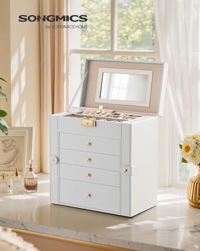 SONGMICS 5-Layer Jewelry Box Organizer with 4 Drawers, Jewelry Storage Case with Lock and Mirror, Large Storage Capacity, ...