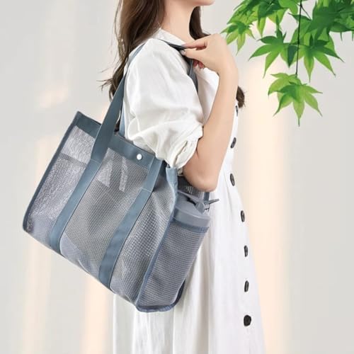 Noy Lacha Small Mesh Beach Bag Totes Lightweight Travel Toy Tote Mesh Swimming Pool Bag with Multiple Pockets