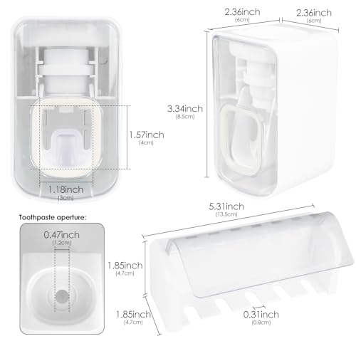 5 Slots Wall Mount Toothbrush Holder with Cover, Self Adhesive Toothbrush Storage Organizer for Shower, Toothbrush Hanger ...