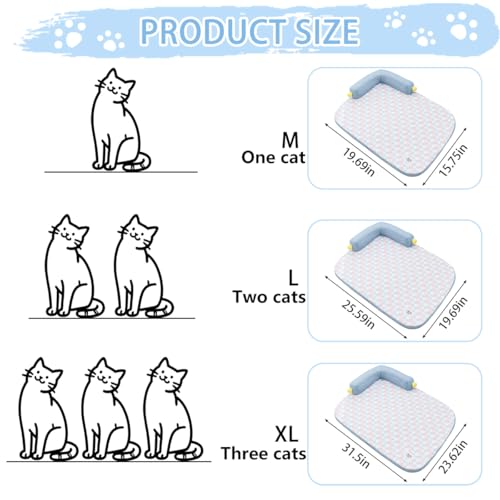 Lunale All-Season Ice Fabric Cat Bed with Cushioned Pillow/Play Ball/Washable Mat for Cats, Kittens & Small Pets (Blue, 2...