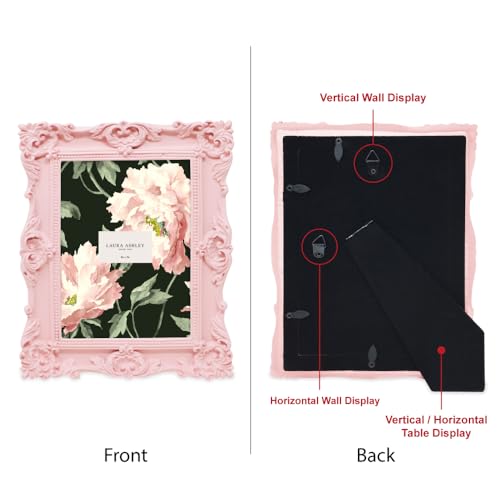Laura Ashley 5x7 Pink Ornate Textured Hand-Crafted Resin Picture Frame with Easel & Hook for Tabletop & Wall Display, Deco...