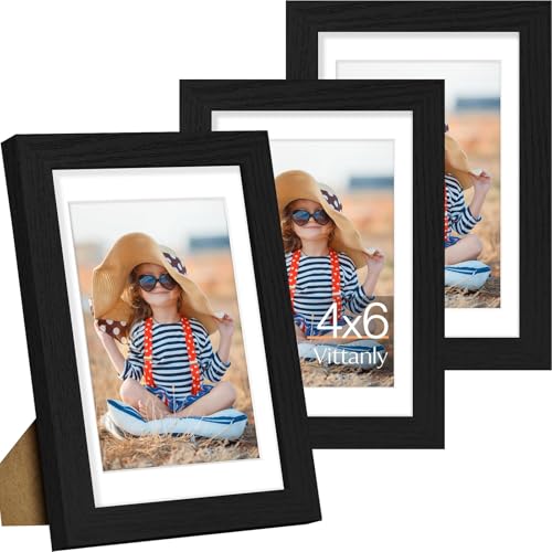Vittanly 4x6 Picture Frame Set of 3, Display Pictures 3.5x5 with Mat or 4x6 without Mat for Wall Mounting or Tabletop, Pic...