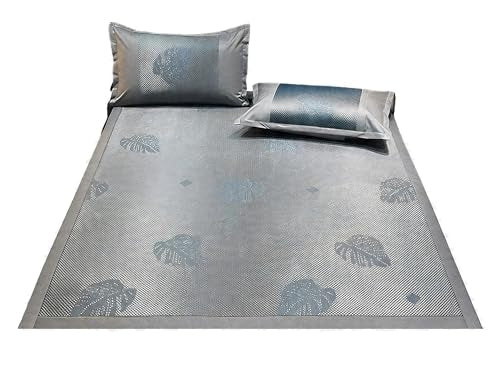 Square Cooling Bedding Mat,Ice Silk Rattan Matting,Foldable Jacquard Mixed Ice Silk & Rattan Mat,冰藤席 (Blue, Full)