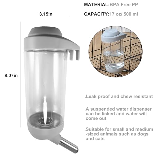 DEEUCHIS Dog Crate Water Bottle - 17 oz No Drip Kennel Pet Water Dispenser, Easy-to-Use Cage Water Bottle for Dogs, Cats, ...