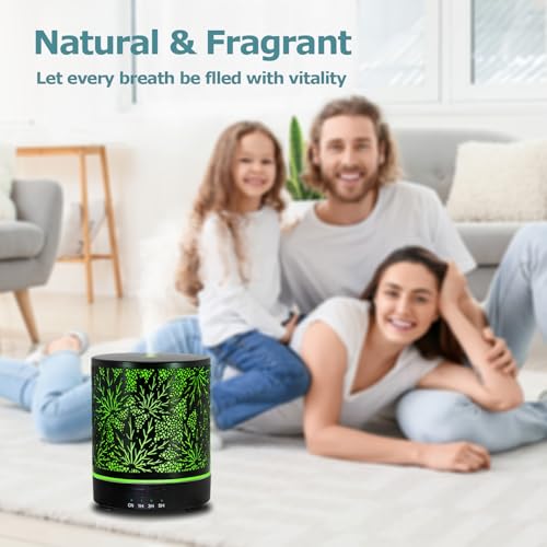 Essential Oil Diffuser Metal Aromatherapy Oil Diffusers for Large Room,Maple Leaf Pattern Ultrasonic Cool Mist Diffuser wi...