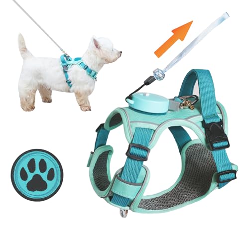 Dog Harness for Small Dogs up to 16lbs, 3-in-1 No Pull Lightweight Harness with 6.6ft Retractable,Wearable Leash Set,Front...