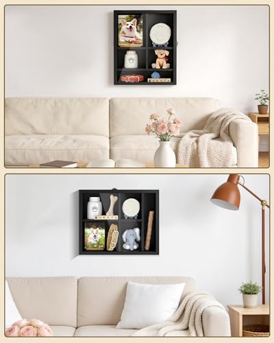 Pet Memorial Shadow Box, 14.7"x 12" Dog Memorial Shadow Box with Adjustable Shelves & Pin-Back Board, Wooden Pet Memorial ...
