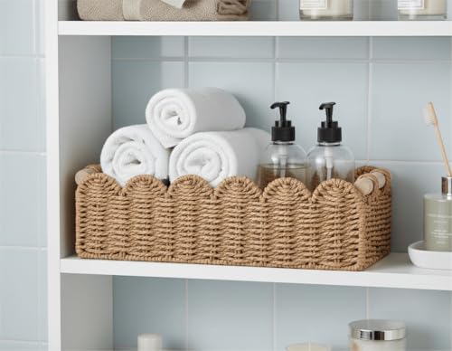 CubesLand Paper Rope Scalloped Edge Toilet Paper Storage Basket, Small Living Room, Bedroom Decor Baskets for Over Toilet ...