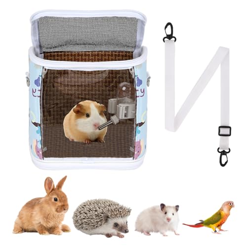 Guinea Pig Carrier Bag with Water Bottle，Travel Portable Small Animal Carrier Sling Pouch, Clear Window Carrier Backpack f...