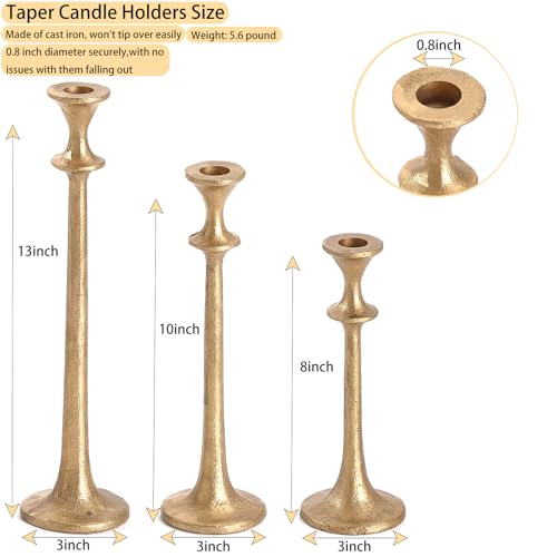 Wenbery Gold Taper Candle Holders Set of 3, Heavy Candlestick Holders Decorative Candle Stand for Table Centerpiece, Cast ...