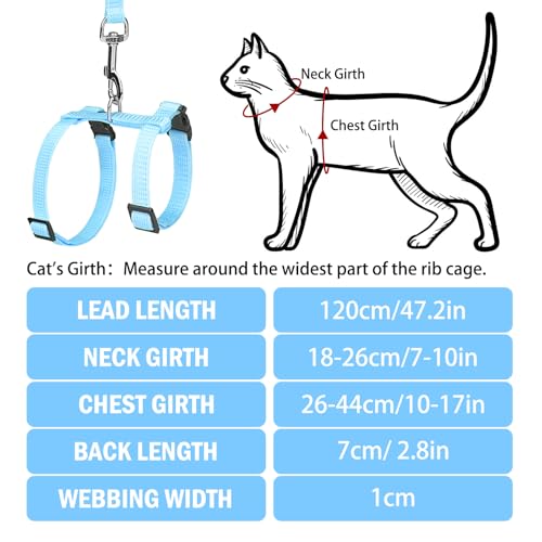 PUPTECK Adjustable Cat Harness and Leash Set Escape Proof Kitten Strap Collar for Walking Travel, SkyBlue