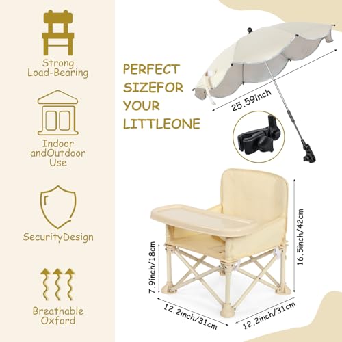 Mifoci Baby Outdoor Beach Chair with Umbrella Kids Travel Folding Seat with Tray Compact Portable Chair with Storage Bag, ...