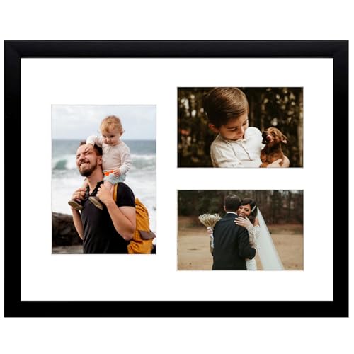 Golden State Art, 11x14 Black Wood Picture Frame - White Mat for 5x7 and 4x6 Photos - Real Glass, Sawtooth Hanger, Swivel ...