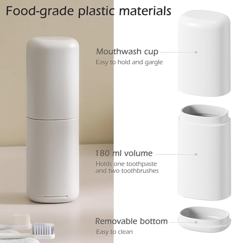 Portable Travel Toothbrush Case with Gargle Cup - Hard Shell Toothbrush Holder & Toothpaste Container, Detachable Bottom f...