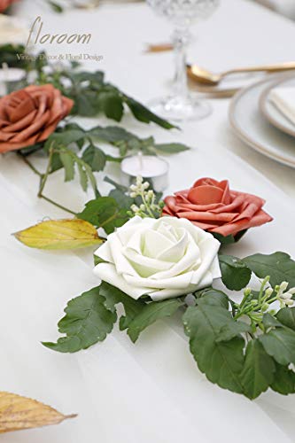 Floroom Artificial Flowers 50pcs Real Looking Ivory Foam Fake Roses with Stems for DIY Wedding Bouquets White Baby Shower ...