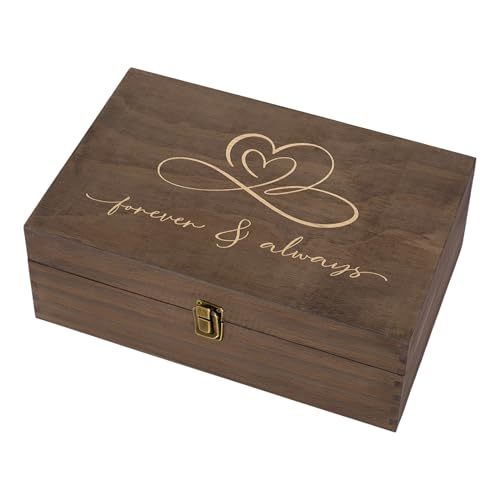 Rustic Wooden Memory Box – Medium Keepsake Storage Box with Double-Sided Engraving – “Forever & Always” Outside & “Every L...