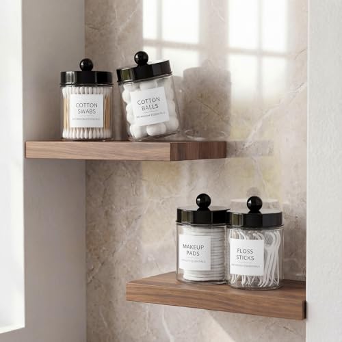 Amolliar 2 Pack Qtips Dispenser Holder - Bathroom Countertop Storage Organizer Containers - Glass Apothecary Jars with Bla...