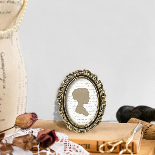 Sunlit Vintage Picture Frame 4x6 Inch, Oval Antique Photo Frames with Glass Front, Luxury Photo Display, Tabletop Wall Han...