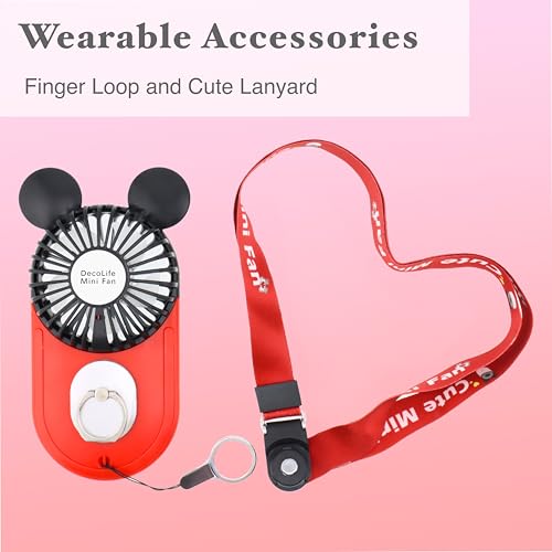 DecoLife Cute Handheld Mini USB Fan, Rechargeable Portable Fan, 3 Adjustable Speeds and Wearable Accessories, Pocket Size ...