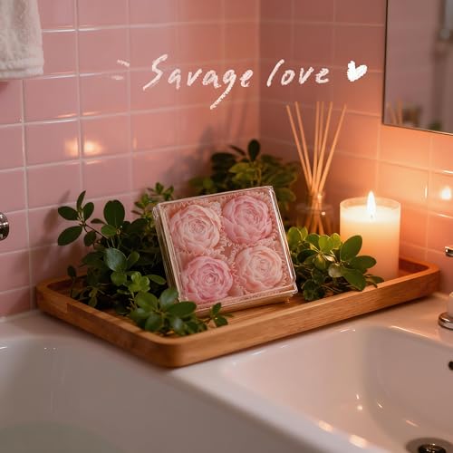 Rose Flower Shape Scented Candle,4 Pack Realistic Pink Rose Design,Plant-Based Natural Soy Wax Essential Oil Aroma Decorat...