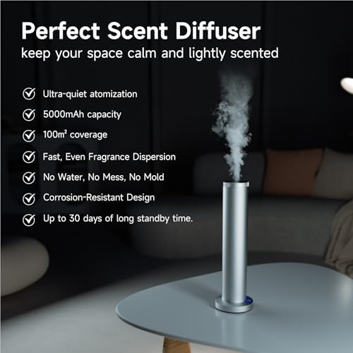 New Upgraded Waterless Scent Oil Nebulizer – Smart App & Remote Control, Covers Up to 4000 Sq Ft, Quiet Aroma Diffuser for...