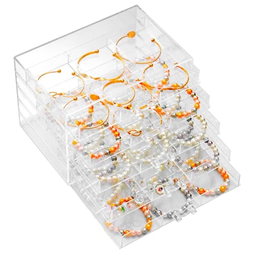 SPAKOWN Earring Organizer, Acrylic Earring Box Large 30 Compartments Jewelry Holder Organizer with 5 Drawers Stackable Ear...