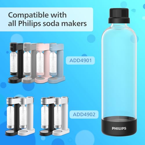 Philips Carbonating Bottles ADD910BKOQ/37, 1L Twin Pack Reusable PET Water Bottles Compatible Sparkling Water Maker, 2 Pac...