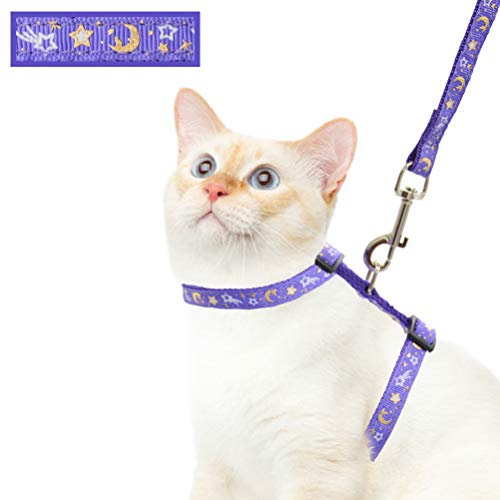 Cat Harness and Leash Set for Outdoor Walking Escape Proof Adjustable Soft Safety Strap with Golden Star and Moon Design G...