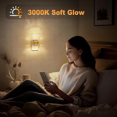 JandCase Night Lights Plug into Wall, Dusk to Dawn Sensor, 3000K Soft White LED, Acrylic Bubble Design, 0-100lm Adjustable...