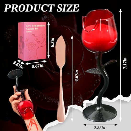 SUPXYC Low Temperature Candle Set, Romantic Valentine's Day Candles, Rose Flower Wine Glasses Candle, Valentine's Day Scen...