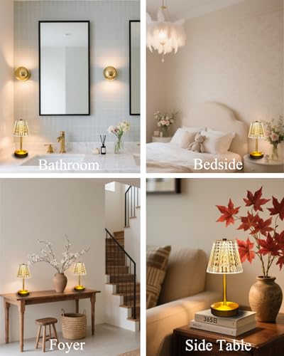 Set of 2 Rechargeable Table Lamps-Small Size Battery Powered Lamps-Cordless Desk Lamp for Restaurant Dinner Bathroom Kitch...