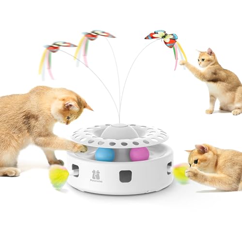 Potaroma Cat Toys 3in1 Automatic Interactive Kitten Toy, Fluttering Butterfly, Moving Feather, Track Balls, Dual Power Sup...