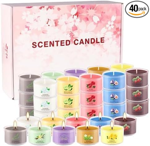 AYIQIW 40 Pack Scented Candle Set, 10 Fragrances, 35g Natural Soy Wax Candles with Smokeless Cotton Wicks, Ideal for Home ...