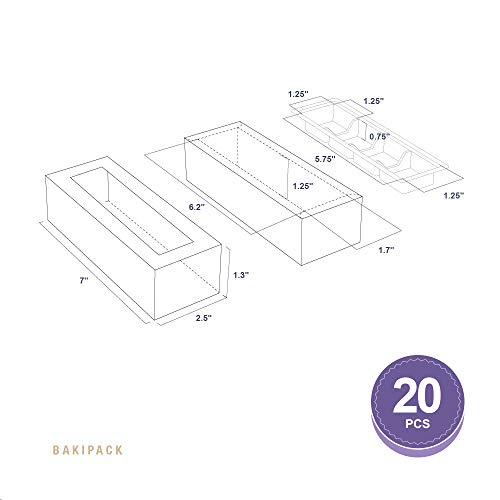 BAKIPACK 20 Truffle Boxes, Chocolate Boxes, Candy Boxes Packaging with 4-Piece Plastics Tray (Tray Size with 5.75x1.25 Inc...
