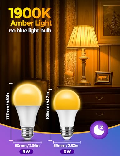 JandCase Amber Light Bulbs for Healthy Sleep, 3W Warm Light Bulbs Blue Light Blocking, Low Watt Light Bulbs 40W Equivalen...
