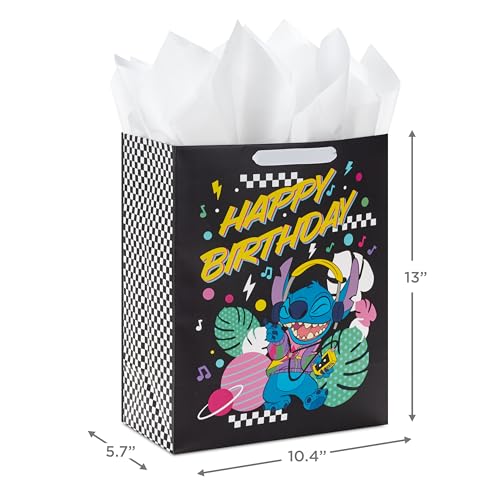 Hallmark Disney 13" Large Birthday Gift Bag with Tissue Paper (Lilo and Stitch) for Kids, Grandchildren, Friends