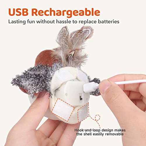Potaroma Cat Toys Rechargeable Flapping Bird Sparrow, Lifelike Chirp Tweet, Touch Activated Kitten Toy Interactive Cat Exe...