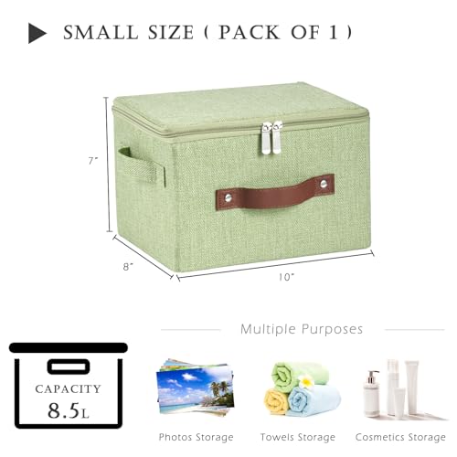 VinneGenzz Storage Bins with Zipper Lid Cotton Linen Fabric Lidded Storage Baskets Boxes Foldable Washable Closet Shelf Cl...