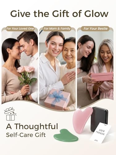 2PCS Gua Sha Facial Tools, Guasha Tool to Reduce Facial Puffiness & Tension, Lymphatic Drainage Massage Tool for Face, Nec...