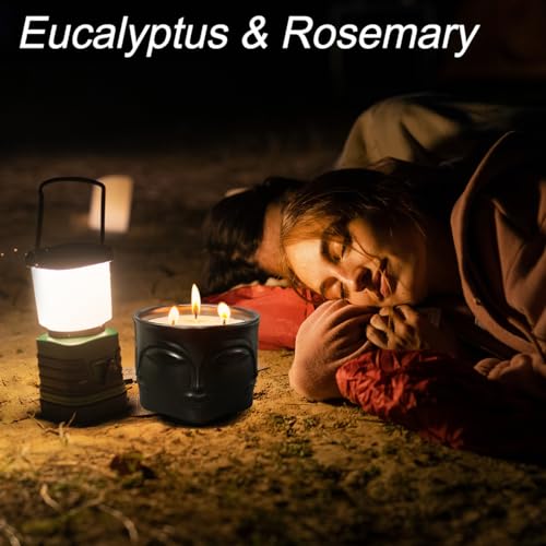 Strong Eucalyptus & Rosemary 3 Wick Black Large Candle, 20oz, Ceramic, Outdoor Scented Candles, 100% Soy, for Home Scente...