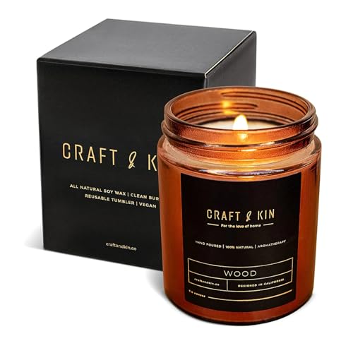Craft & Kin Scented Candles for Men | Premium Wood Candle | All-Natural Scent for Home | Long Lasting Holiday Candles with...