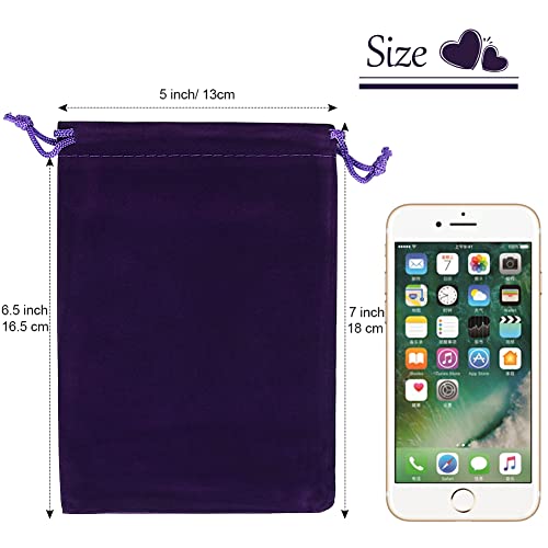 HRX Package 20pcs Velvet Bags, 5x7 inch Purple Cloth Gift Pouches Drawstring Baggies Sacks for Dice Ornament Jewelry