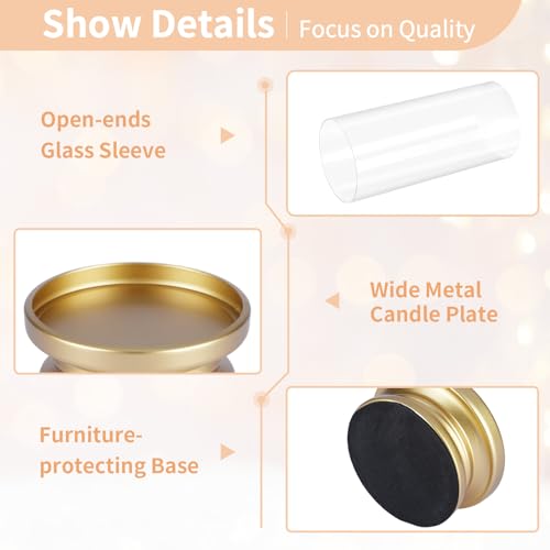 NUPTIO Hurricane Candle Holder Gold: Pillar Candle Holders with Clear Glass Sleeve - Set of 2 Decorative Brass Metal Pilla...